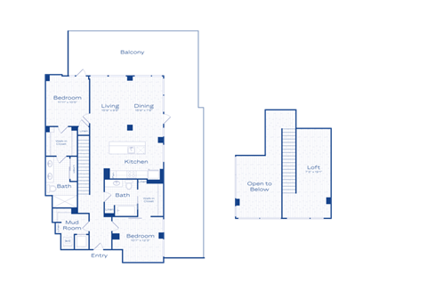 Floor plan for 2 beds, 2 baths, 1303 sqft